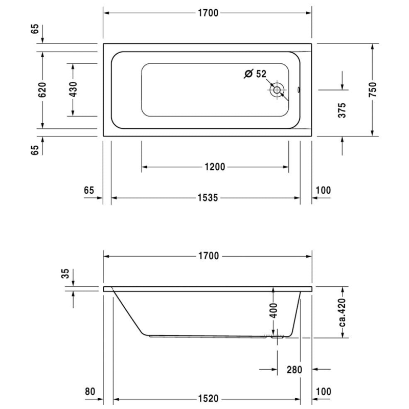 Duravit D-Code Rechteck-Badewanne 170 x 75 cm