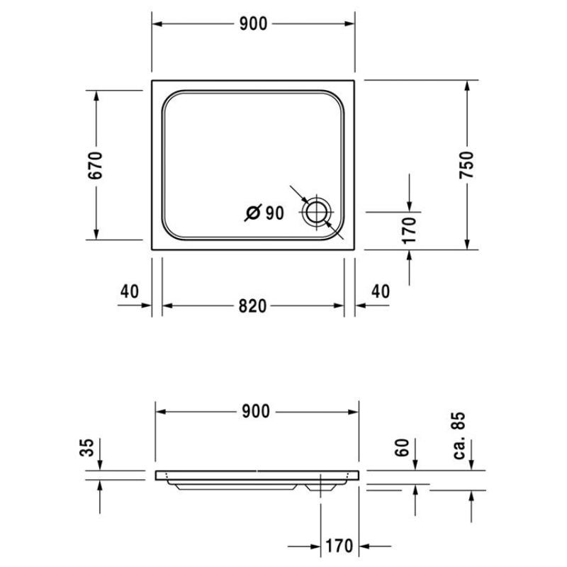 Duravit D-Code Rechteck Duschwanne 90 x 75 cm