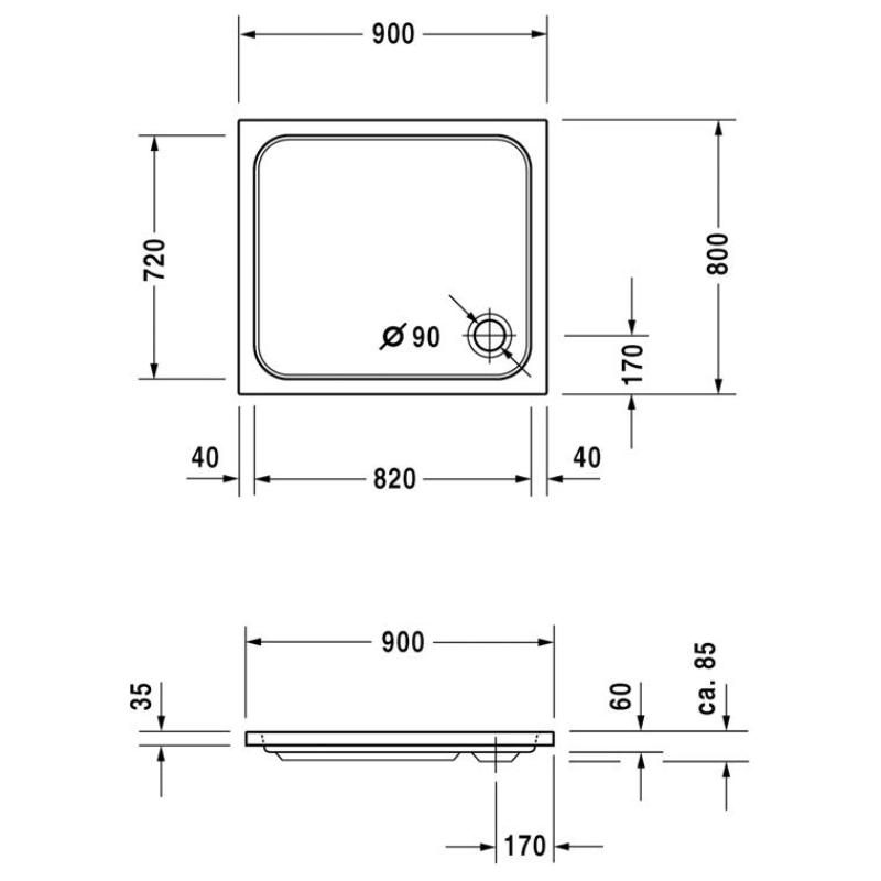 Duravit D-Code Rechteck Duschwanne 90 x 80 cm