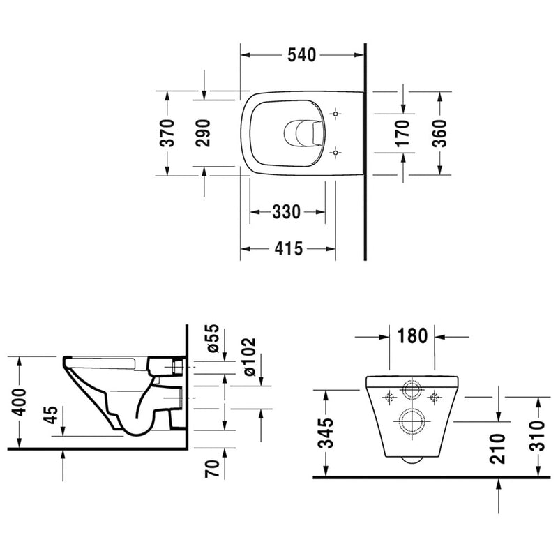 Duravit DuraStyle Wand-WC Rimmless Set inkl. WC-Sitz mit Absenkautomatik