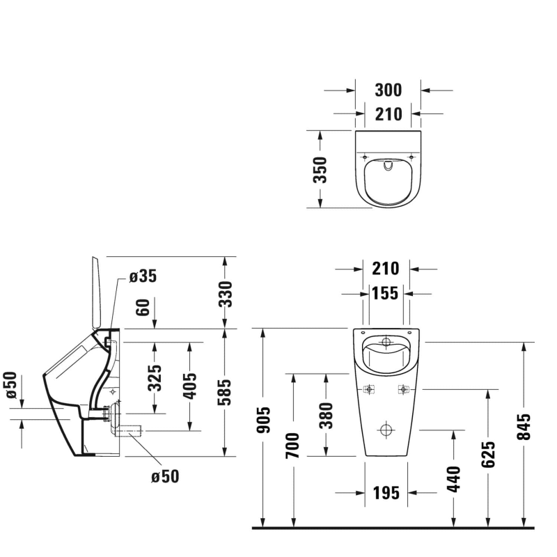 Duravit ME by Starck Urinal Rimless 0,5 L für Deckel