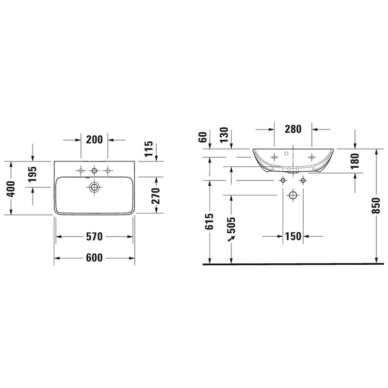 Duravit ME by Starck Waschtisch Compact mit 1 Hahnloch 60 x 40 cm