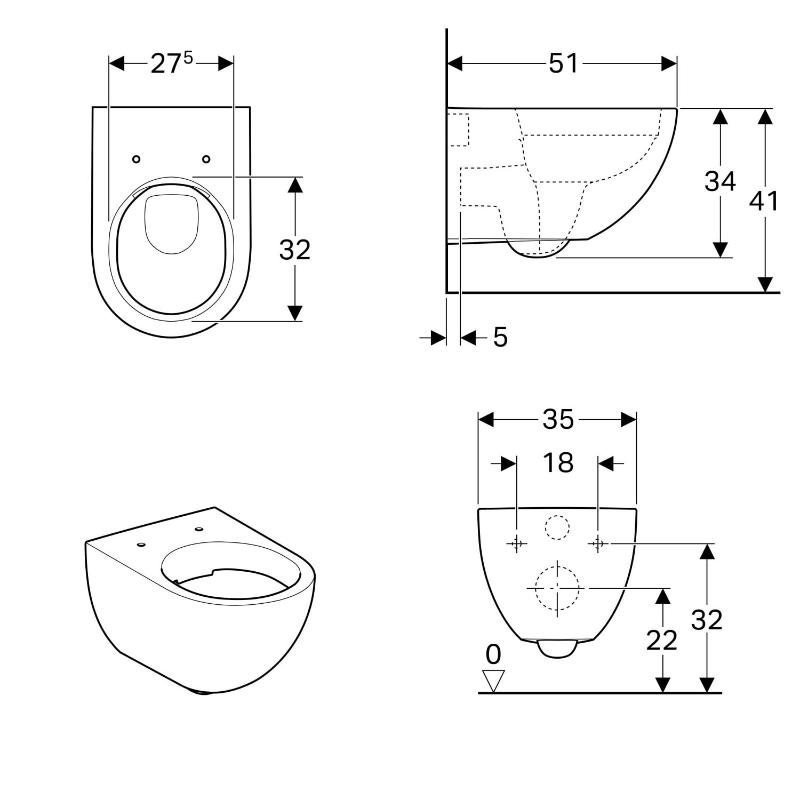 Geberit Acanto Tiefspül-Wand-WC ohne Spülrand