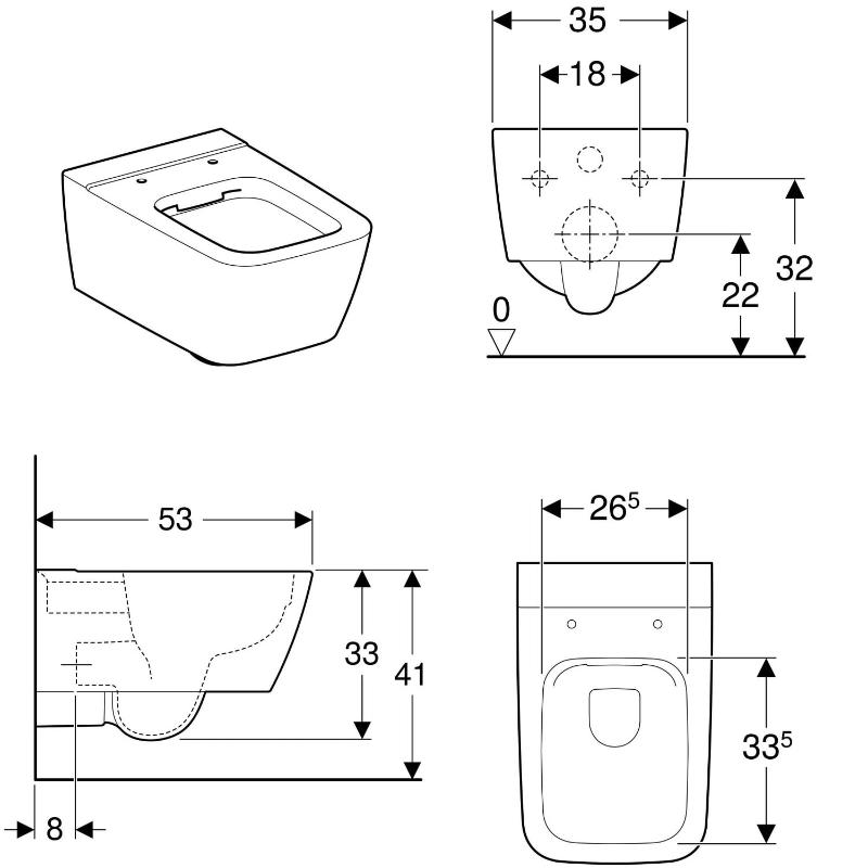 Geberit iCon Square Wand-WC Tiefspüler ohne Spülrand