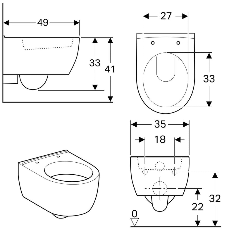 Geberit iCon Wand-WC Tiefspüler, verkürzte Ausladung, geschlossene Form