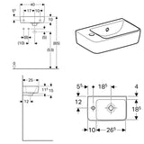 Geberit Renova Compact Handwaschbecken 40 cm, asymmetrisch mit Hahnloch links