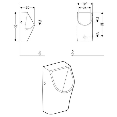 Geberit Renova Plan Urinal wasserlos, Abgang nach hinten