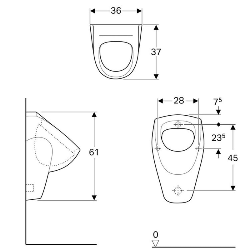 Geberit Renova Urinal, Zulauf von hinten