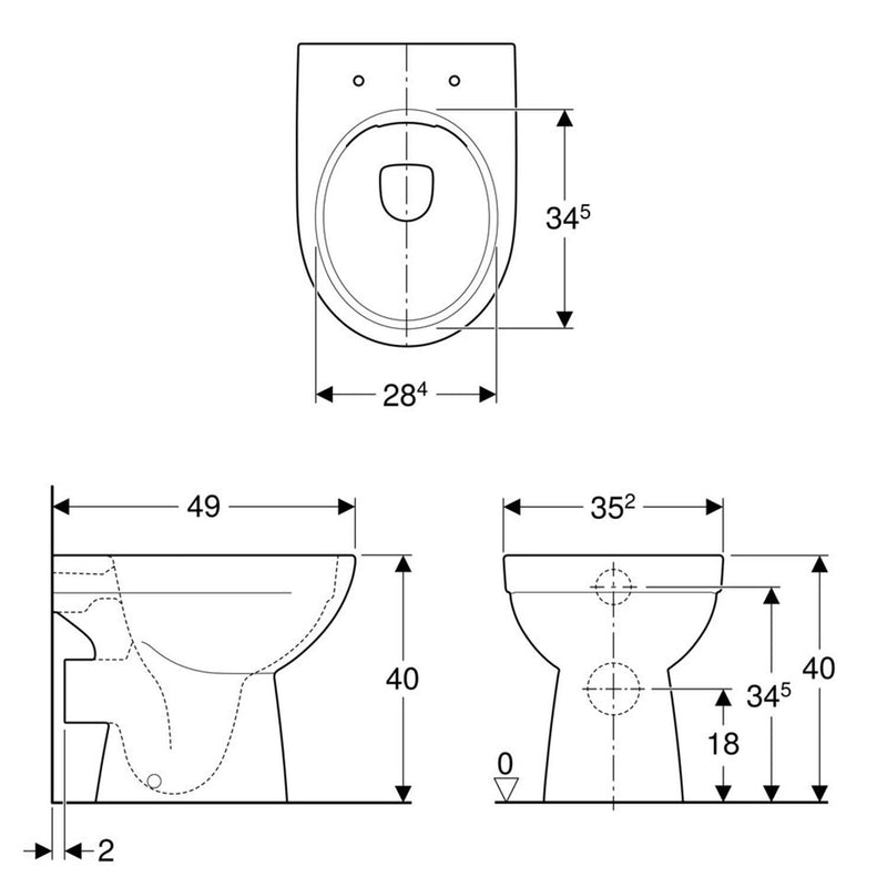 Geberit Renova Stand-WC-Tiefspüler, Abgang horizontal, Rimfree