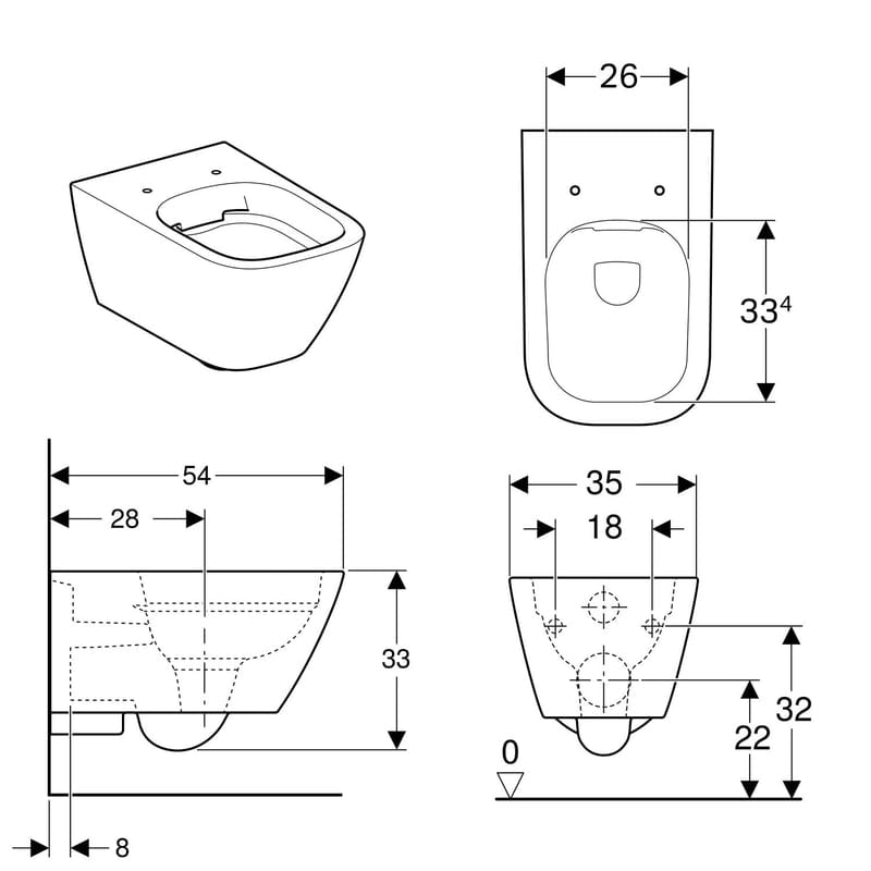 Geberit Smyle Wand-WC Tiefspüler, geschlossene Form, Rimfree