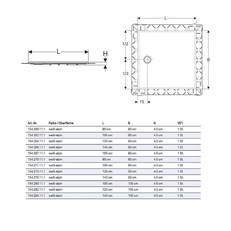 Geberit Setaplano Duschfläche 140 x 100 cm