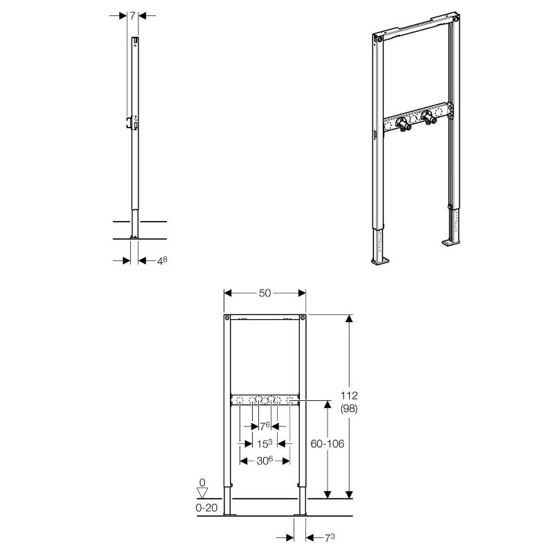 Geberit Duofix Bade- Duschwanne 112 cm für Aufputzarmatur