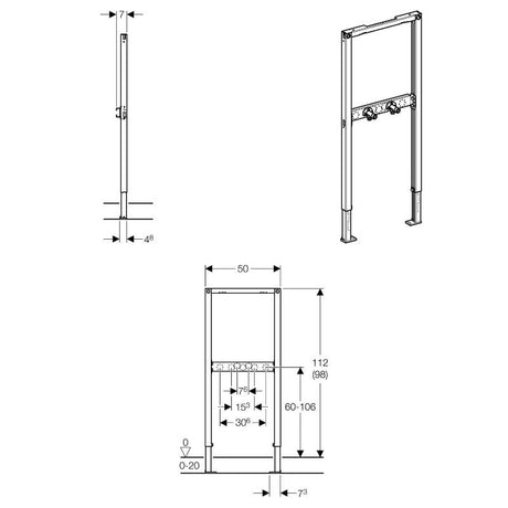 Geberit Duofix Bade- Duschwanne 112 cm für Aufputzarmatur