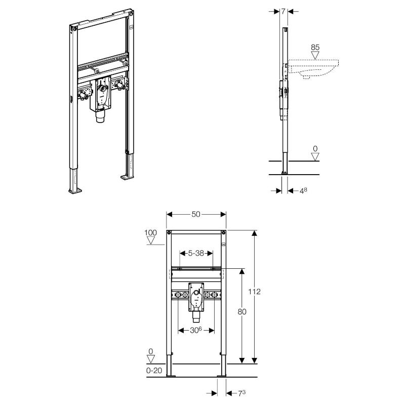 Geberit Duofix Element für Waschtisch 112 cm ,UP-Geruchsverschluss