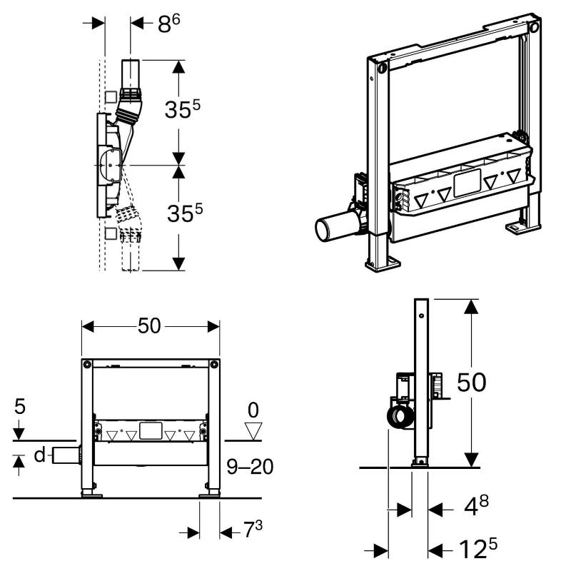 Geberit Duofix Element für Dusche 50 cm mit Wandablauf