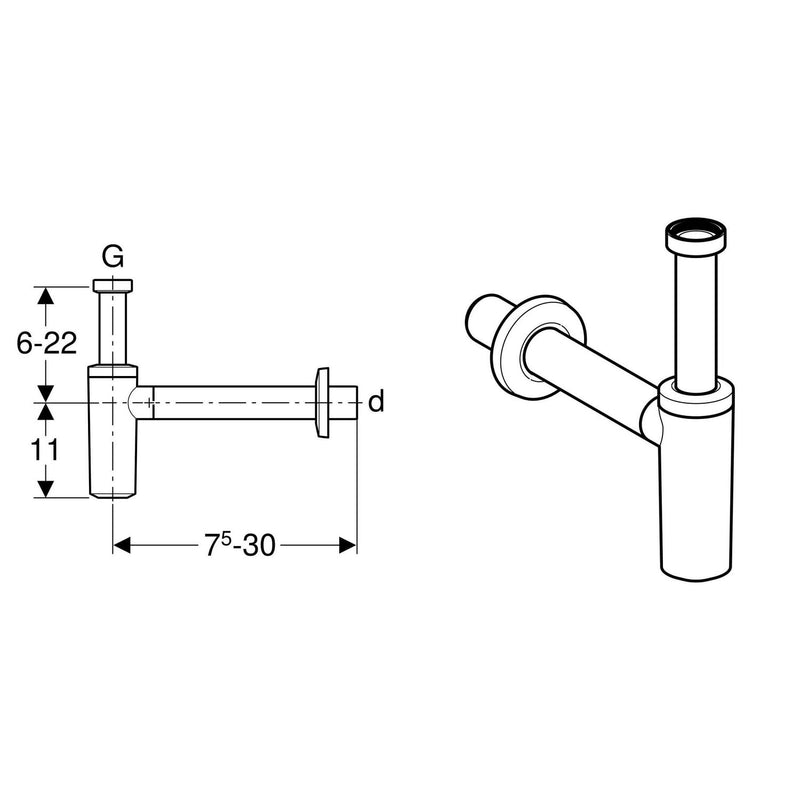 Geberit Tauchrohrgeruchsverschluss für Waschbecken  Ø 4 cm , Abgang horizontal