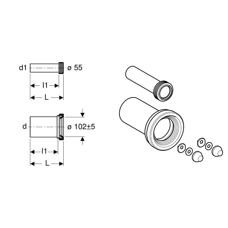 Geberit PE Anschlussgarnitur für Wand-WC 11 cm Länge 18,5 cm