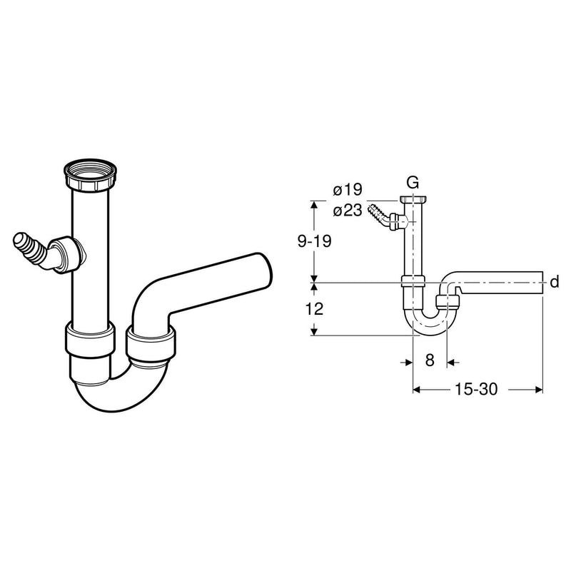 Geberit Spülensifon DN 40 mit Anschluss für Wasch- oder Spülmaschine