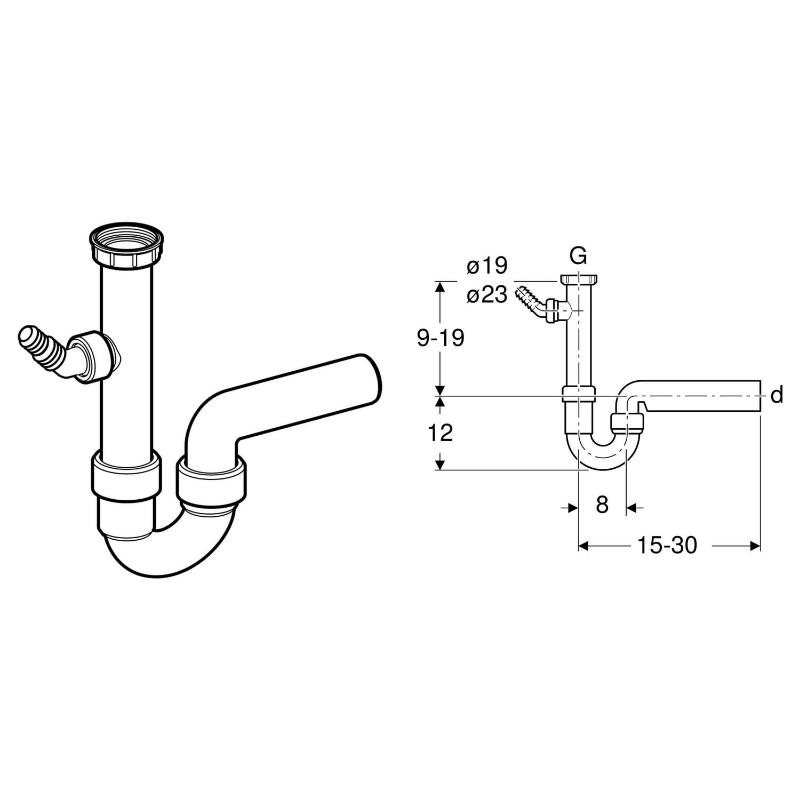 Geberit Spülensifon DN 50 mit Anschluss für Wasch- oder Spülmaschine