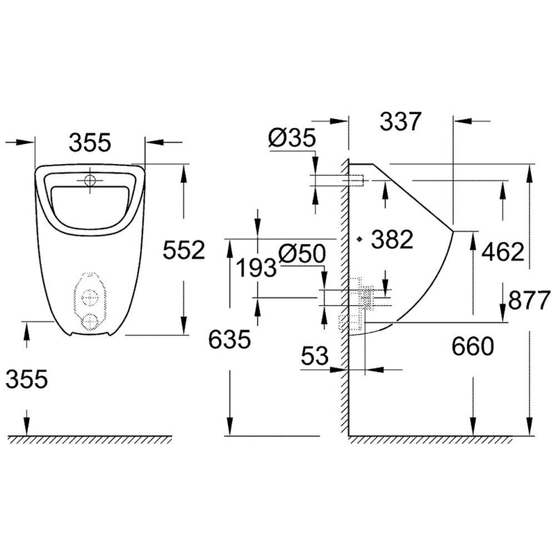 GROHE Bau Keramik Urinal mit verdecktem Zulauf