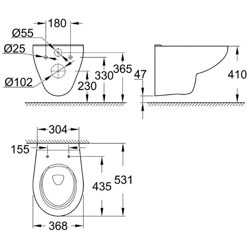 GROHE Bau Keramik Wand-Tiefspül-WC spülrandlos für Unterputz-Spülkasten