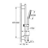 GROHE Rainshower SmartActive 150 Brausestangenset, 3 Strahlarten, Brausestange 90 cm