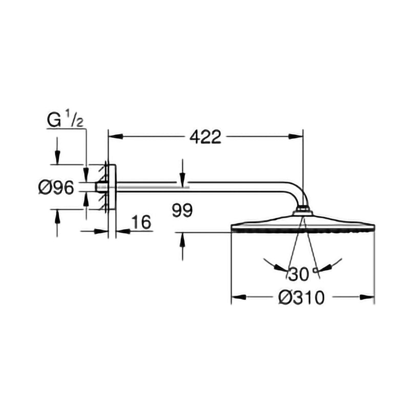 GROHE Rainshower 310 Mono Kopfbrause-Set rund, Wandmontage, ohne Durchflussbegrenzung