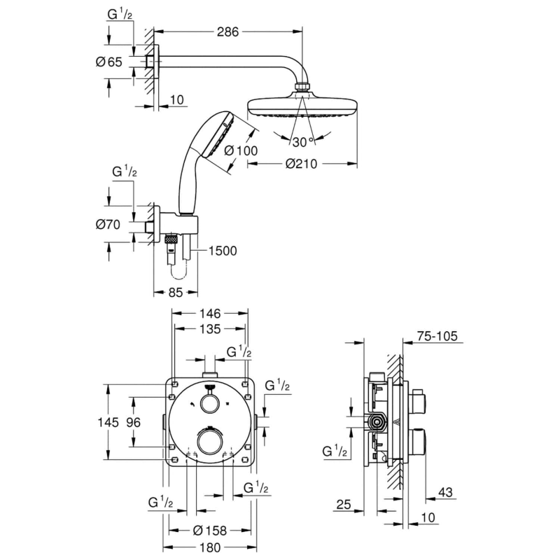 GROHE Grohtherm Duschsystem Unterputz mit Tempesta 210