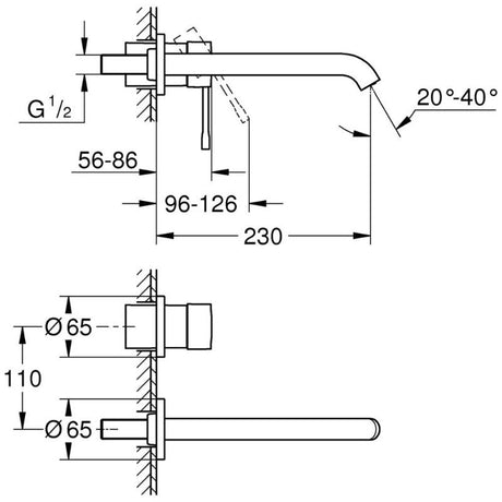 GROHE Essence Neu 2-Loch Waschtischbatterie mit langem Auslauf