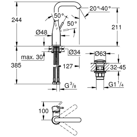 GROHE Essence Einhand-Waschtischbatterie L-Size mit Push-open Ablaufgarnitur