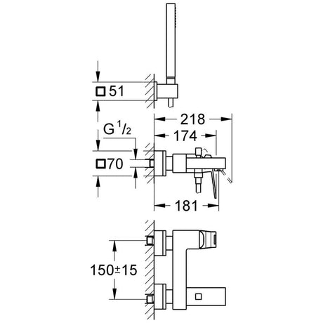 GROHE Eurocube Einhand-Wannenbatterie, DN15