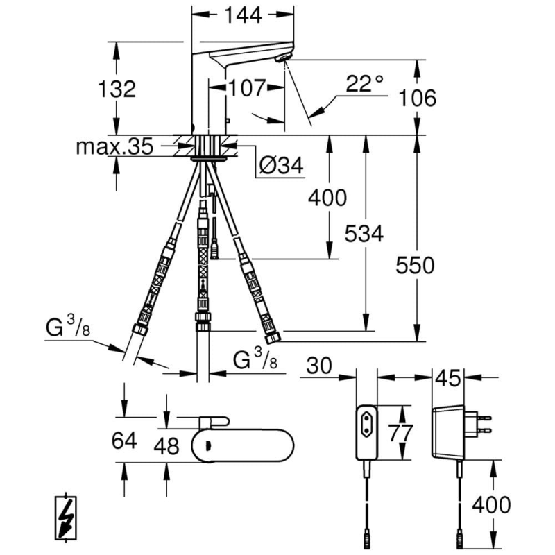 GROHE Eurosmart CE Infrarot-Waschtischarmatur mit Mischung, ND