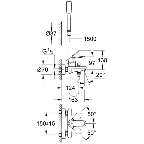 GROHE Eurosmart Cosmopolitan AP Einhand-Wannenarmatur mit Brauseset