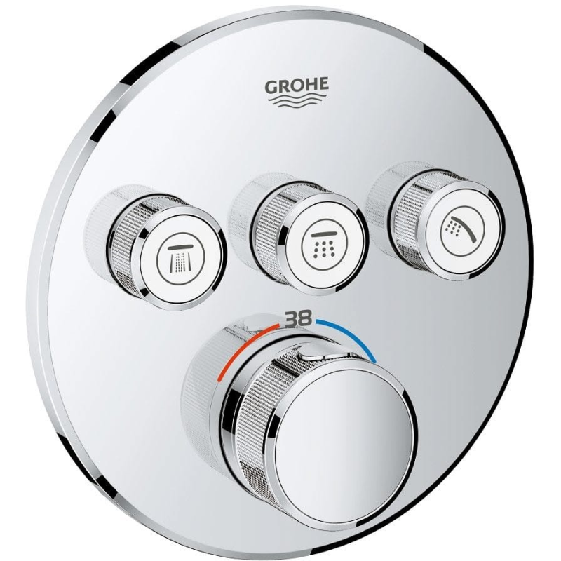 GROHE Grohtherm SmartControl Thermostat Fertigmontageset mit 3 Absperrventilen, runde Ausführung