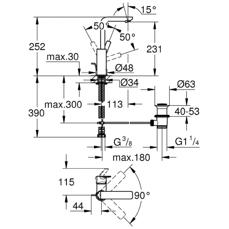 GROHE Lineare Neu Einhand-Waschtischbatterie L-Size mit Zugstangen-Ablaufgarnitur