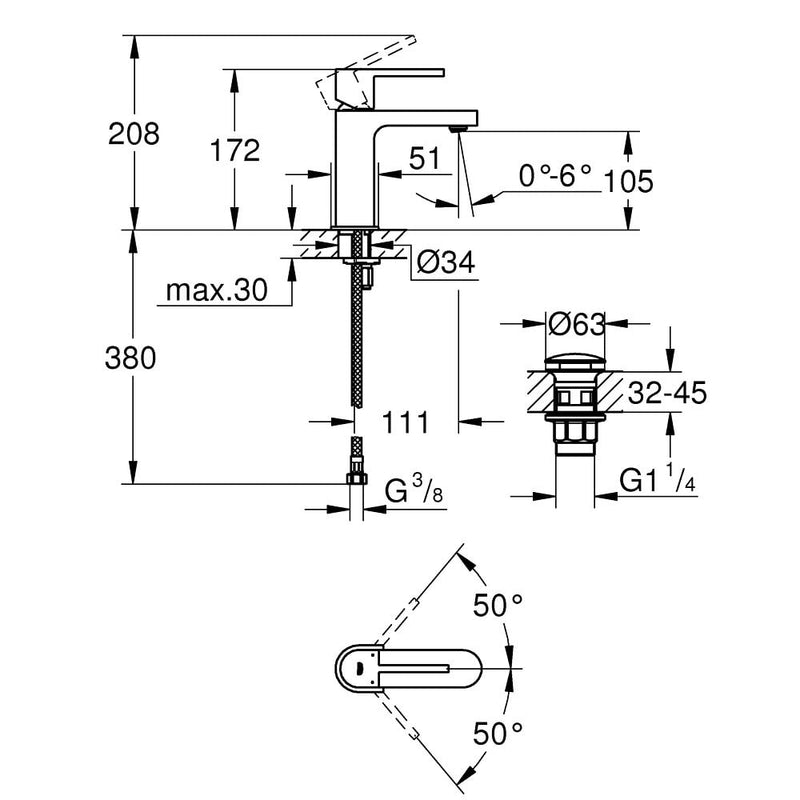 GROHE Plus Einhand-Waschtischbatterie S-Size, mit Push-open Ablaufgarnitur