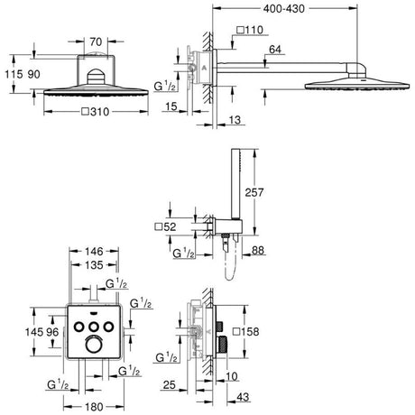 GROHE SmartControl Duschsystem Unterputz, eckig