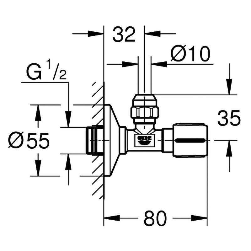 GROHE Eckventil, selbstdichtendes Anschlussgewinde 1/2" x 3/8"