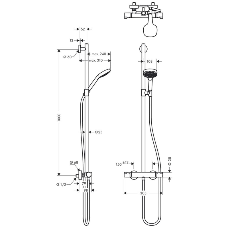 hansgrohe Croma Select E Multi SemiPipe mit Thermostatarmatur