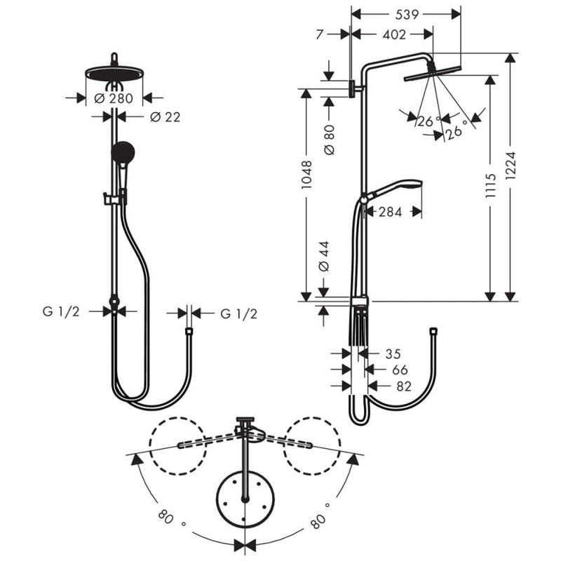 hansgrohe Croma Select 280 Air 1jet Showerpipe Reno