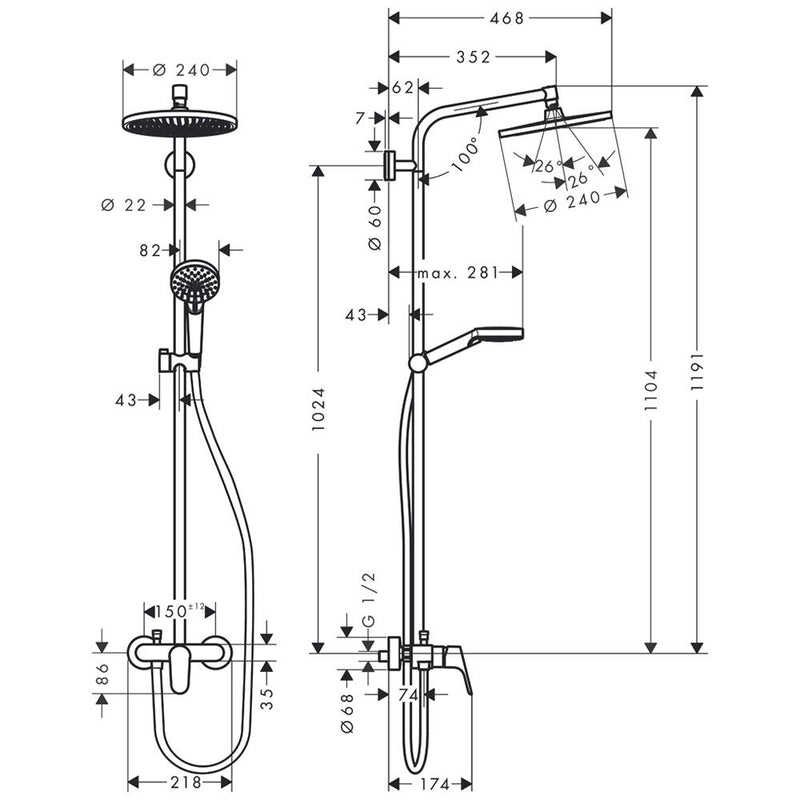 hansgrohe Crometta S 240 1jet Showerpipe mit Einhebelmischer