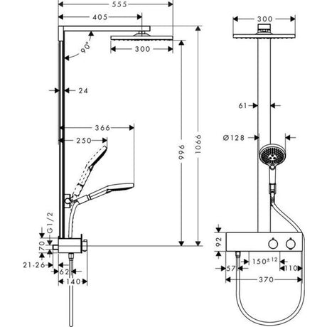 hansgrohe Raindance E 300 1jet Showerpipe 350 ST, EcoSmart