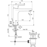 Ideal Standard Cerafine O Einhebel-Waschtischarmatur Grande mit Ablaufgarnitur