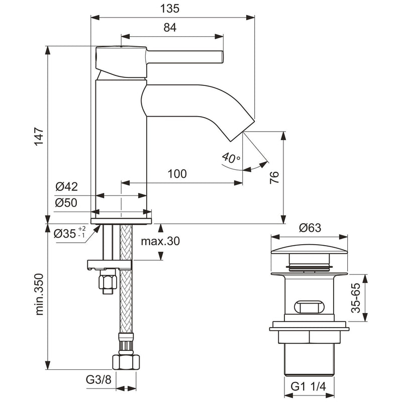 Ideal Standard Ceraline Waschtischarmatur mit Push-Open Ventil