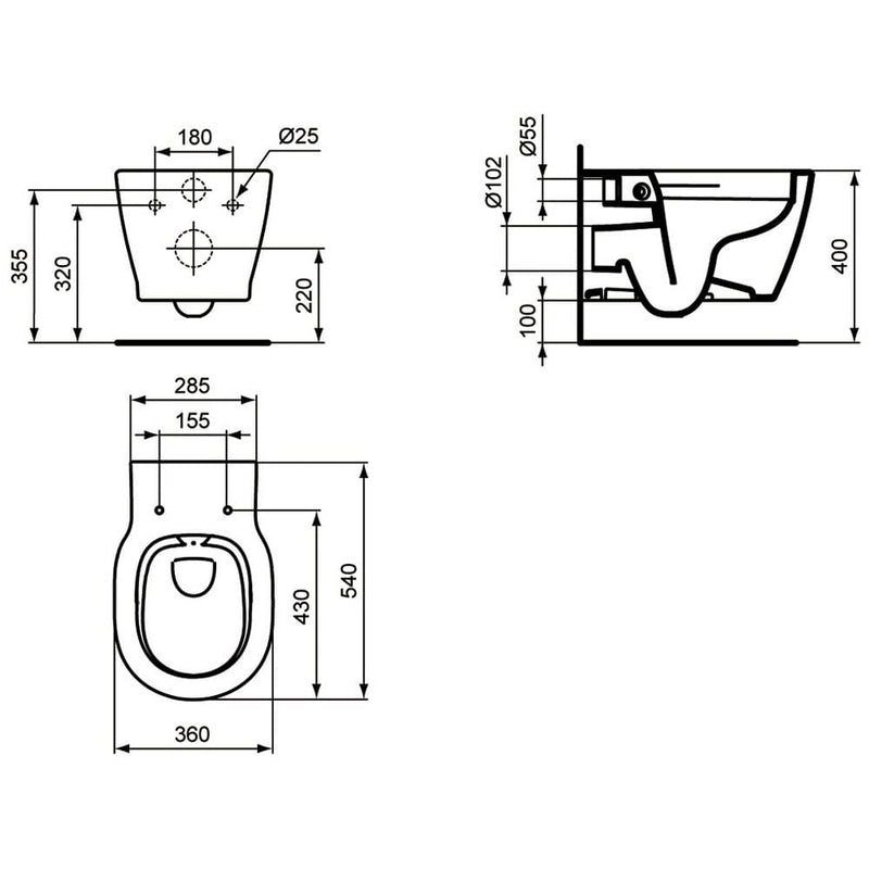 Ideal Standard Connect Wand-WC spülrandlos Kombipaket mit WC-Sitz