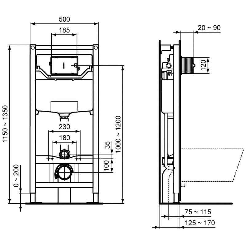 Ideal Standard ProSys WC-Element 120 M, mit UP-Spülkasten