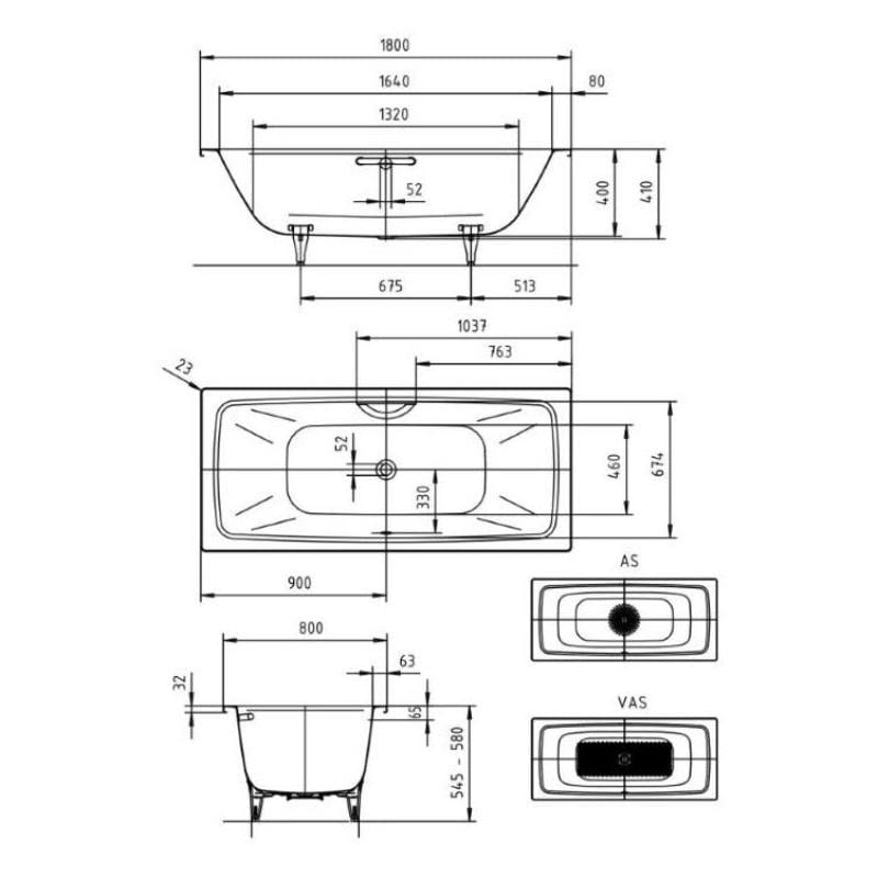 Kaldewei CAYONO DUO Mod. 725 Badewanne 180 x 80 cm