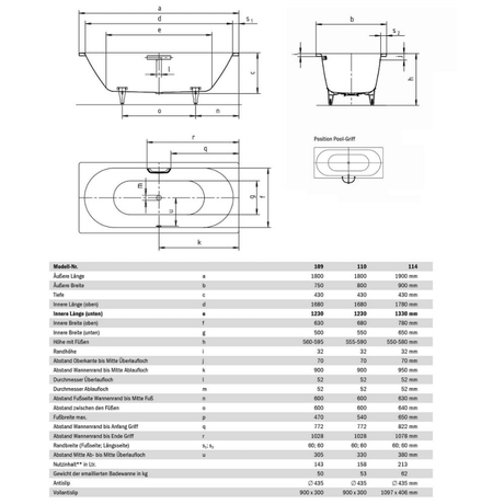 Kaldewei Classic Duo 110 Badewanne 180 x 80 cm