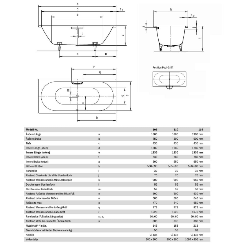 Kaldewei Classic Duo 114 Badewanne 190 x 90 cm