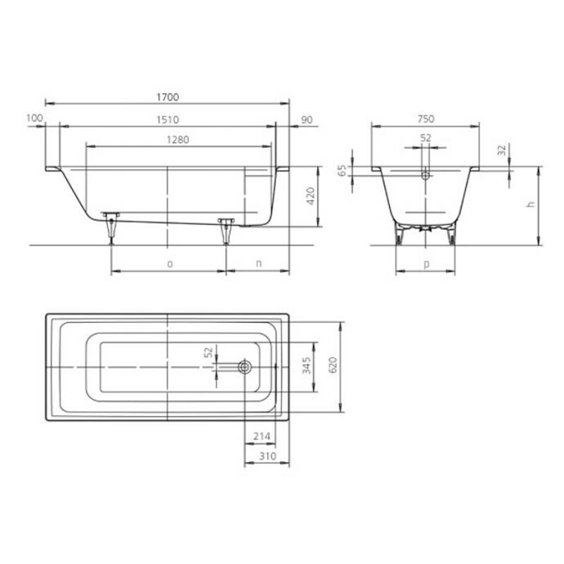 Kaldewei PURO Mod. 652 Badewanne 170 x 75 cm